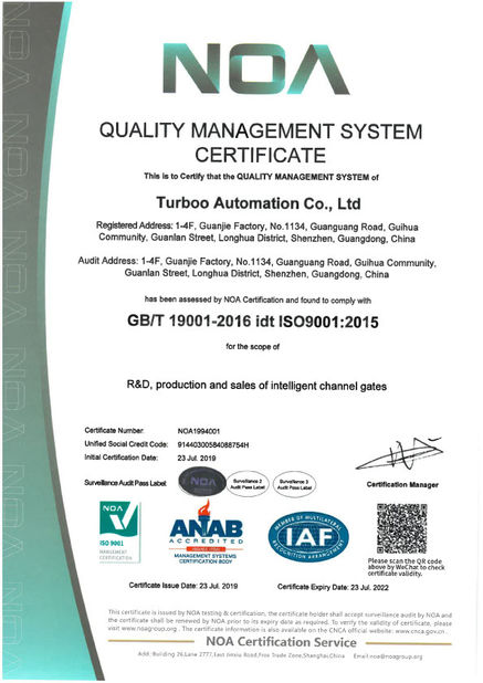 China Turboo Automation Co., Ltd Certificações